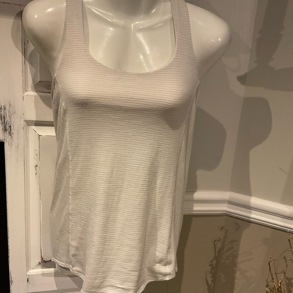 Lululemon Gray & White Pinstripes Tank Top with Sports Bra attached. Size 4